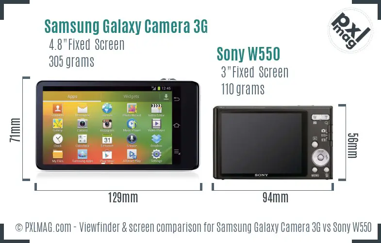 Samsung Galaxy Camera 3G vs Sony W550 Screen and Viewfinder comparison