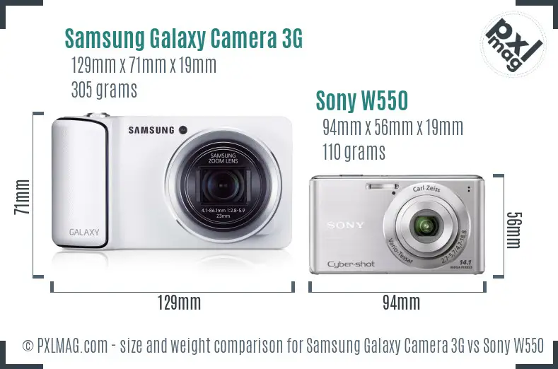 Samsung Galaxy Camera 3G vs Sony W550 size comparison