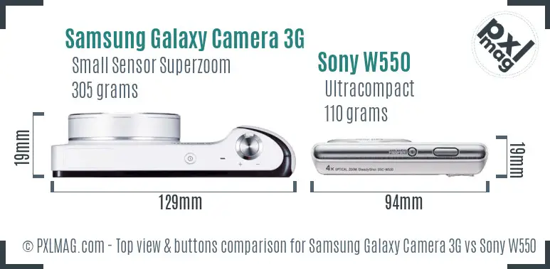 Samsung Galaxy Camera 3G vs Sony W550 top view buttons comparison