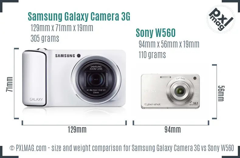 Samsung Galaxy Camera 3G vs Sony W560 size comparison