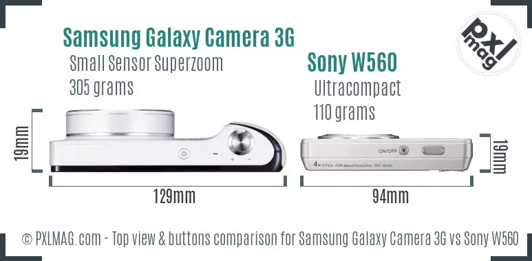 Samsung Galaxy Camera 3G vs Sony W560 top view buttons comparison