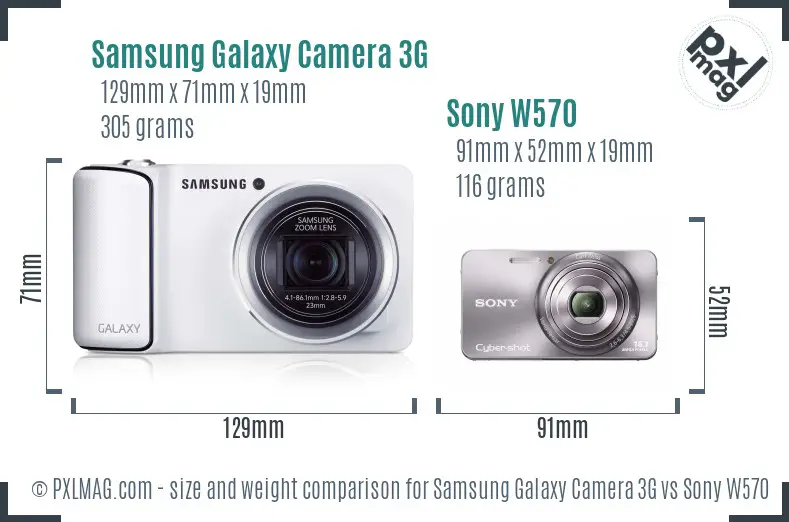 Samsung Galaxy Camera 3G vs Sony W570 size comparison