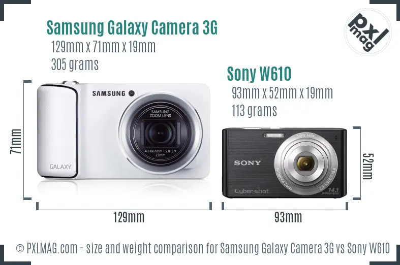Samsung Galaxy Camera 3G vs Sony W610 size comparison
