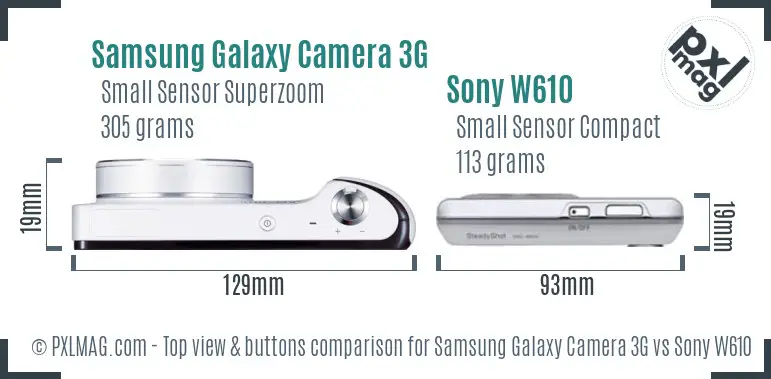 Samsung Galaxy Camera 3G vs Sony W610 top view buttons comparison
