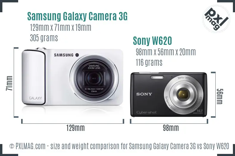 Samsung Galaxy Camera 3G vs Sony W620 size comparison