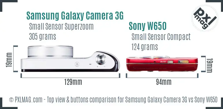 Samsung Galaxy Camera 3G vs Sony W650 top view buttons comparison