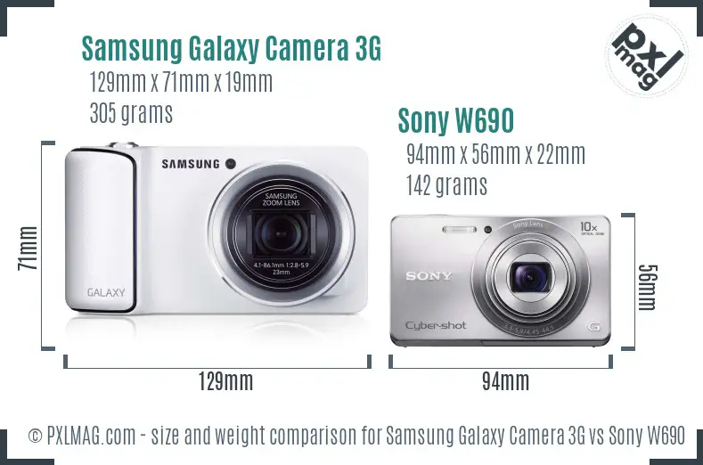Samsung Galaxy Camera 3G vs Sony W690 size comparison