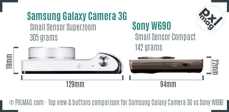 Samsung Galaxy Camera 3G vs Sony W690 top view buttons comparison