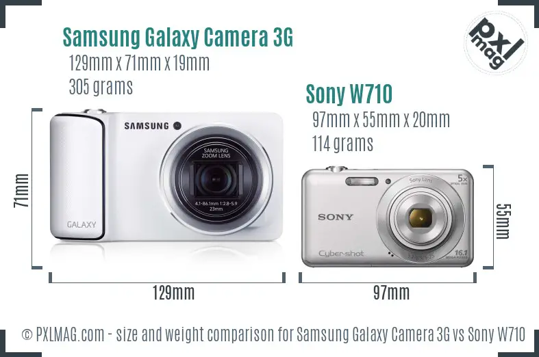 Samsung Galaxy Camera 3G vs Sony W710 size comparison