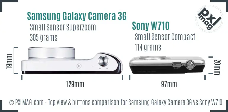 Samsung Galaxy Camera 3G vs Sony W710 top view buttons comparison