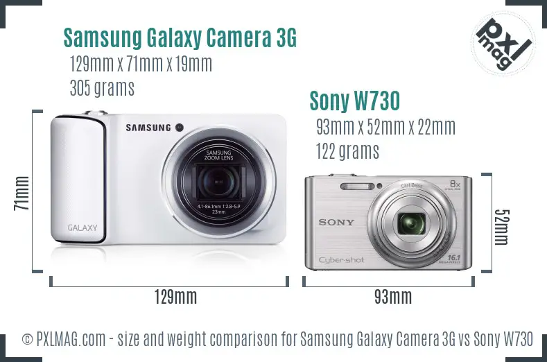 Samsung Galaxy Camera 3G vs Sony W730 size comparison