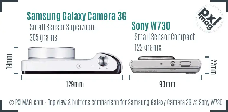 Samsung Galaxy Camera 3G vs Sony W730 top view buttons comparison