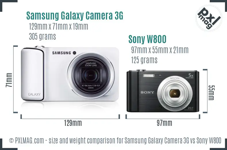 Samsung Galaxy Camera 3G vs Sony W800 size comparison