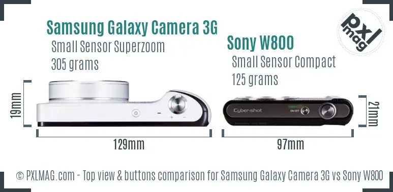 Samsung Galaxy Camera 3G vs Sony W800 top view buttons comparison