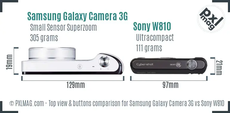 Samsung Galaxy Camera 3G vs Sony W810 top view buttons comparison