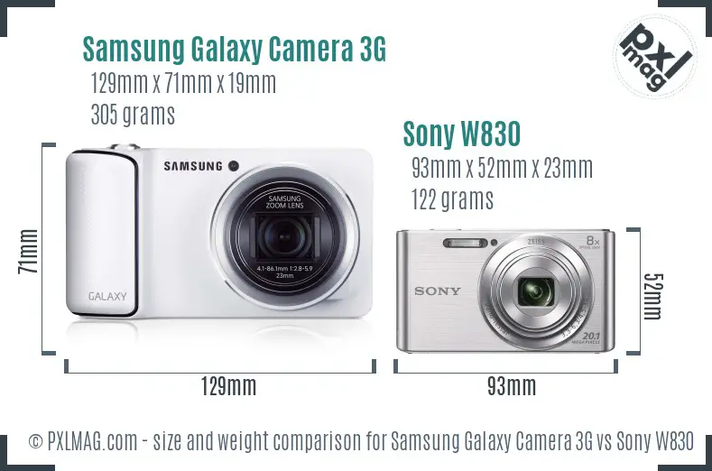 Samsung Galaxy Camera 3G vs Sony W830 size comparison
