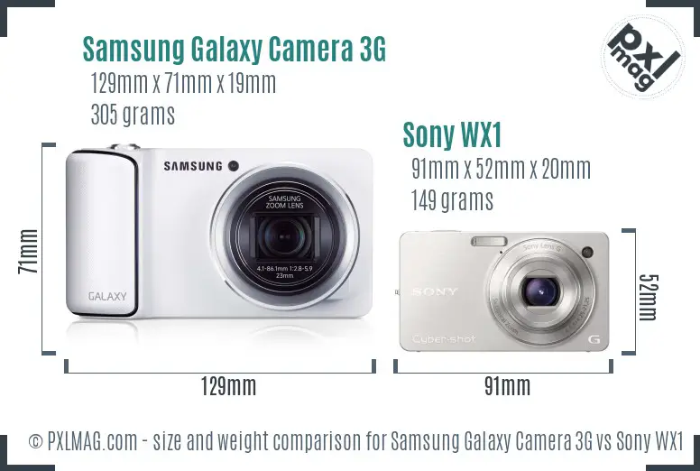 Samsung Galaxy Camera 3G vs Sony WX1 size comparison