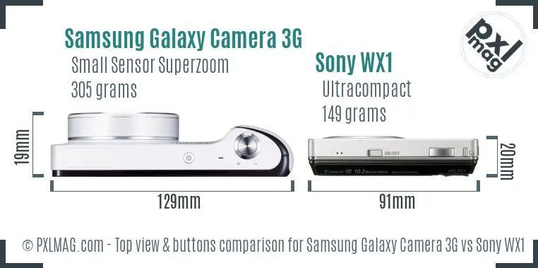Samsung Galaxy Camera 3G vs Sony WX1 top view buttons comparison