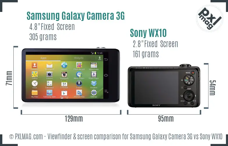 Samsung Galaxy Camera 3G vs Sony WX10 Screen and Viewfinder comparison
