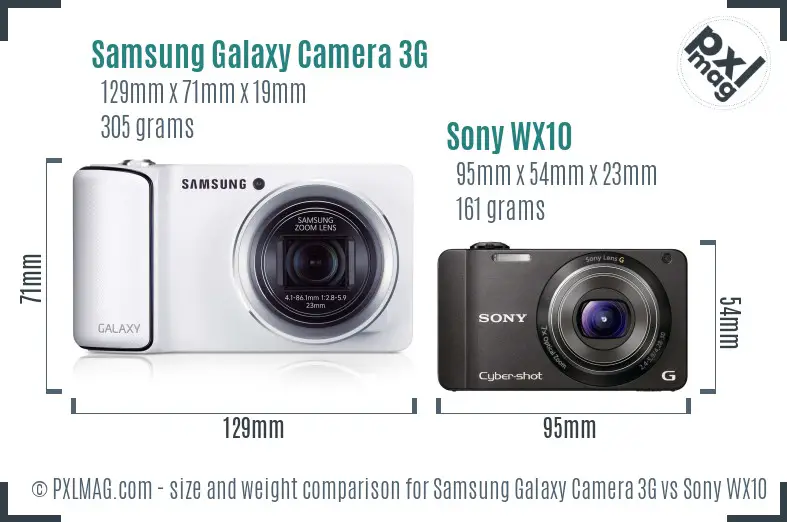 Samsung Galaxy Camera 3G vs Sony WX10 size comparison