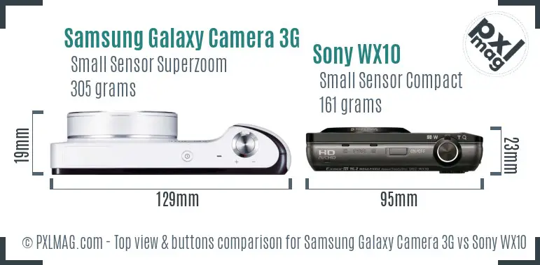 Samsung Galaxy Camera 3G vs Sony WX10 top view buttons comparison