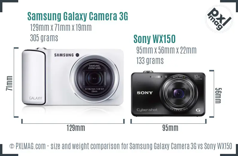 Samsung Galaxy Camera 3G vs Sony WX150 size comparison