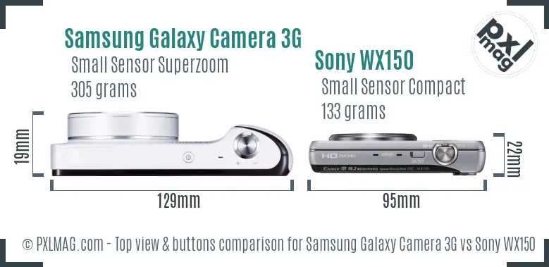 Samsung Galaxy Camera 3G vs Sony WX150 top view buttons comparison