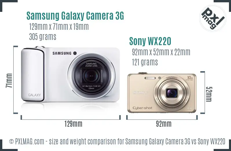 Samsung Galaxy Camera 3G vs Sony WX220 size comparison
