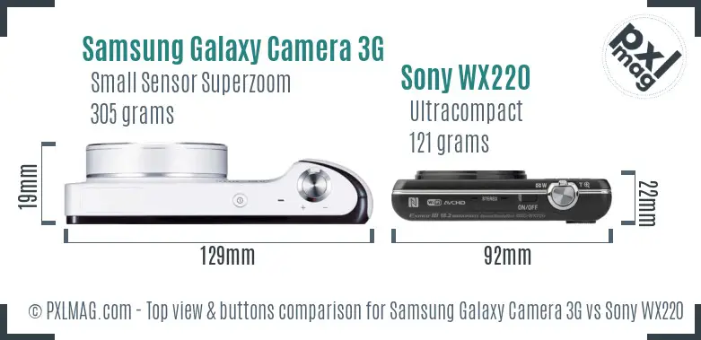 Samsung Galaxy Camera 3G vs Sony WX220 top view buttons comparison