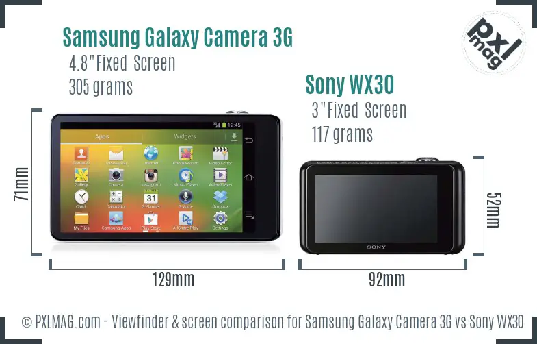 Samsung Galaxy Camera 3G vs Sony WX30 Screen and Viewfinder comparison