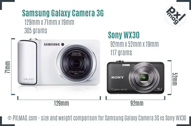 Samsung Galaxy Camera 3G vs Sony WX30 size comparison