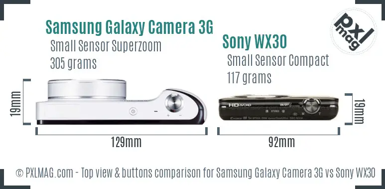 Samsung Galaxy Camera 3G vs Sony WX30 top view buttons comparison