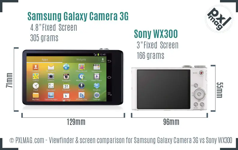 Samsung Galaxy Camera 3G vs Sony WX300 Screen and Viewfinder comparison