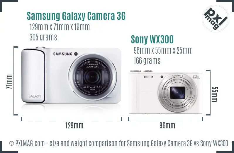 Samsung Galaxy Camera 3G vs Sony WX300 size comparison