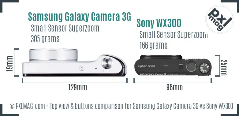 Samsung Galaxy Camera 3G vs Sony WX300 top view buttons comparison