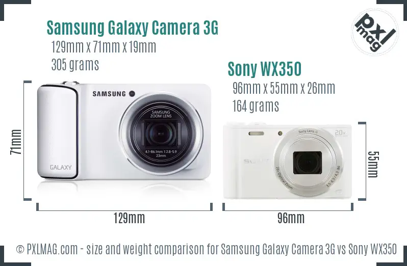 Samsung Galaxy Camera 3G vs Sony WX350 size comparison