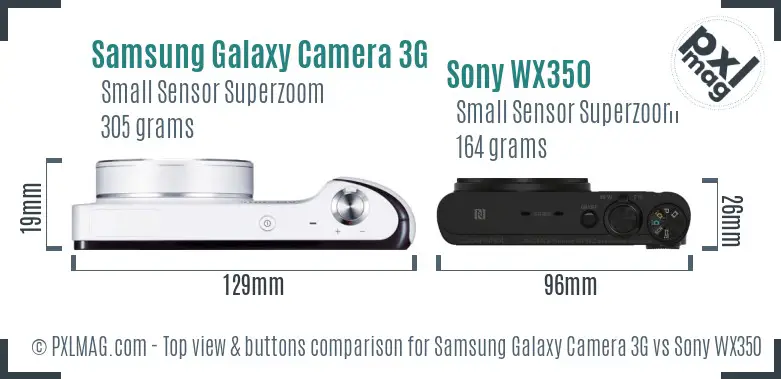 Samsung Galaxy Camera 3G vs Sony WX350 top view buttons comparison