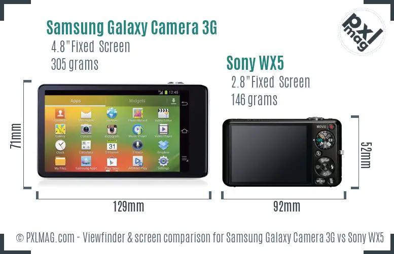 Samsung Galaxy Camera 3G vs Sony WX5 Screen and Viewfinder comparison