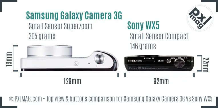 Samsung Galaxy Camera 3G vs Sony WX5 top view buttons comparison