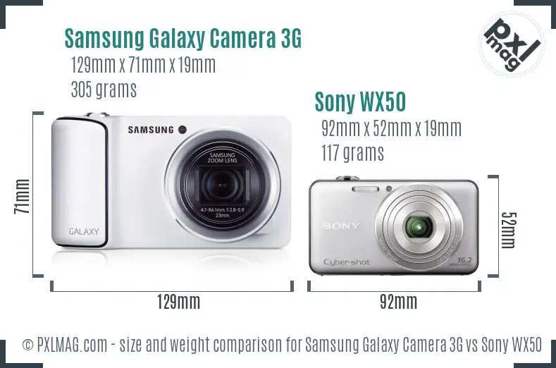Samsung Galaxy Camera 3G vs Sony WX50 size comparison
