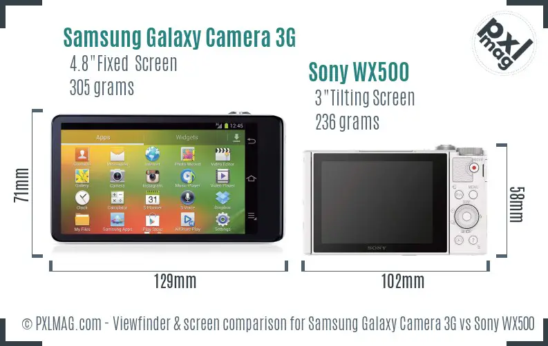 Samsung Galaxy Camera 3G vs Sony WX500 Screen and Viewfinder comparison
