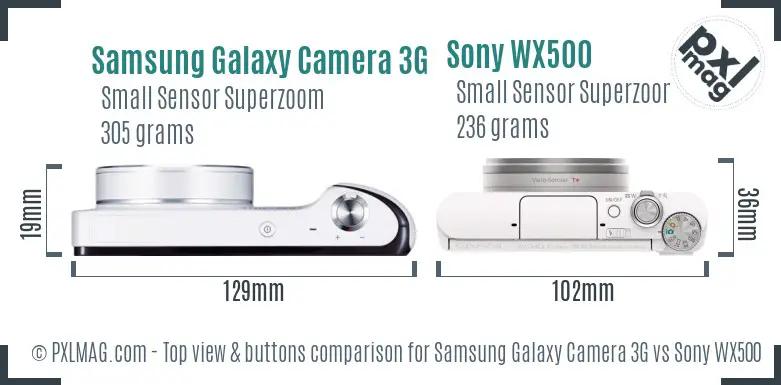 Samsung Galaxy Camera 3G vs Sony WX500 top view buttons comparison