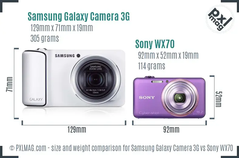 Samsung Galaxy Camera 3G vs Sony WX70 size comparison