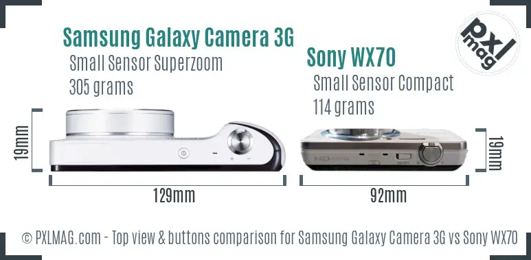 Samsung Galaxy Camera 3G vs Sony WX70 top view buttons comparison