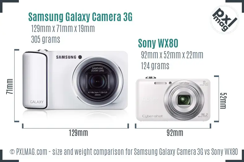 Samsung Galaxy Camera 3G vs Sony WX80 size comparison