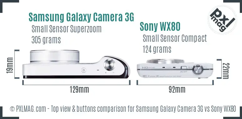 Samsung Galaxy Camera 3G vs Sony WX80 top view buttons comparison