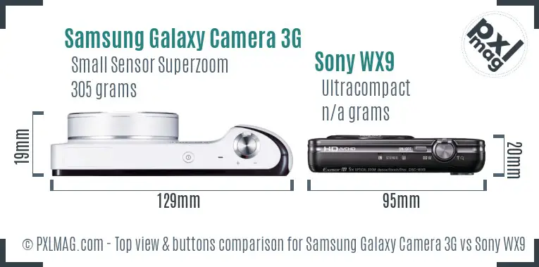Samsung Galaxy Camera 3G vs Sony WX9 top view buttons comparison