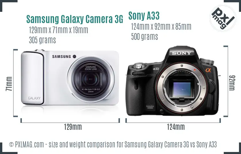 Samsung Galaxy Camera 3G vs Sony A33 size comparison