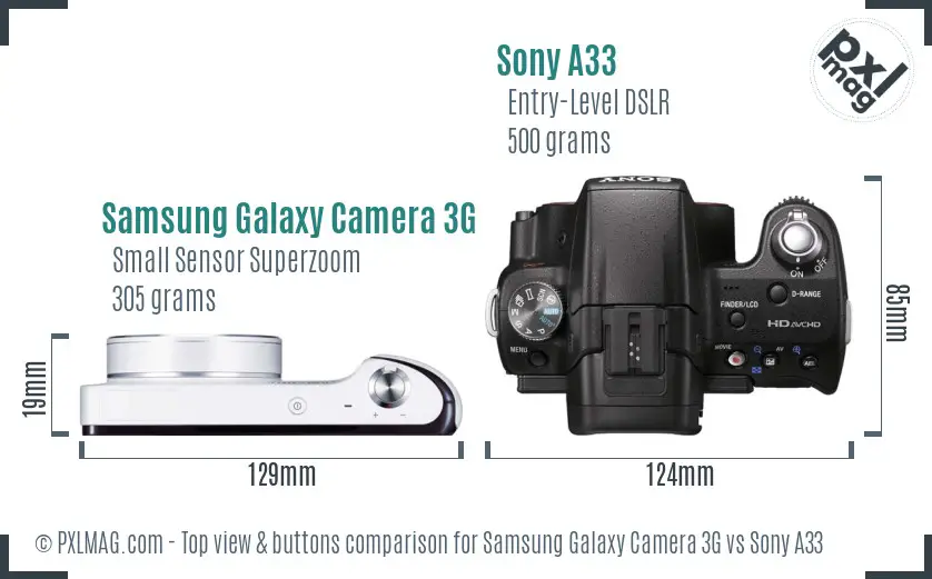 Samsung Galaxy Camera 3G vs Sony A33 top view buttons comparison