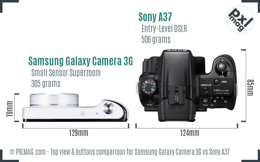 Samsung Galaxy Camera 3G vs Sony A37 top view buttons comparison